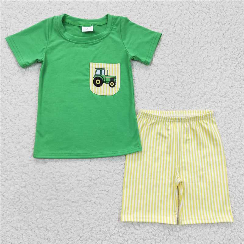 BSSO0058 Baby boys tractor summer pocket sets