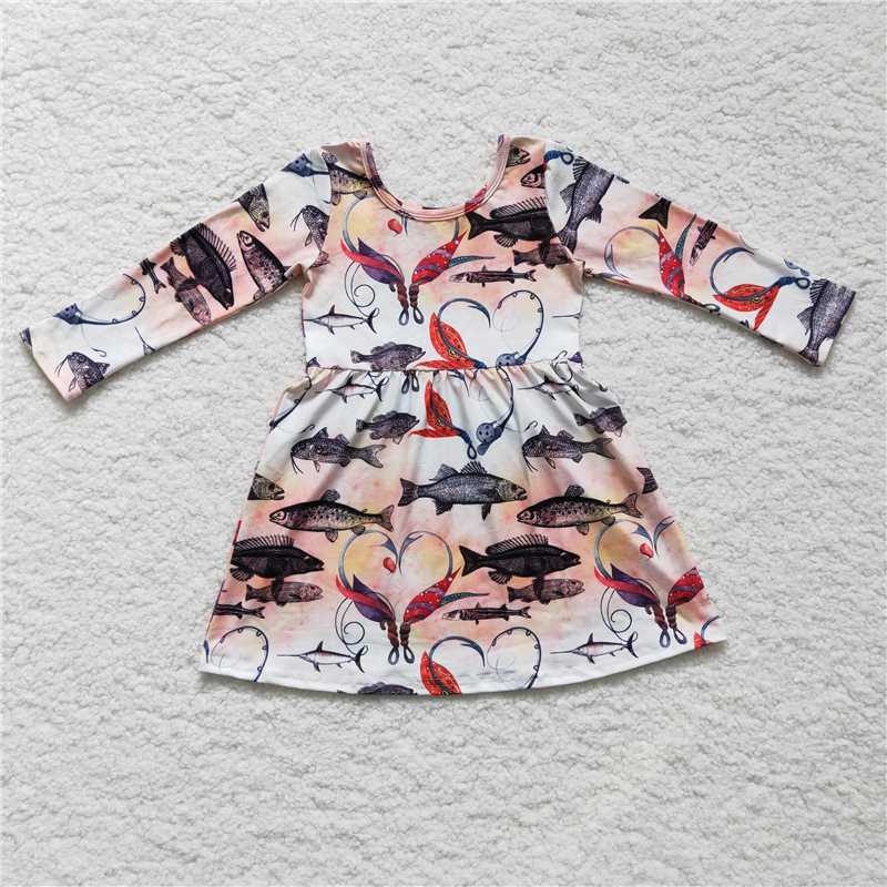 GLD0172 Girls' Heart Fishing Long Sleeve Dress