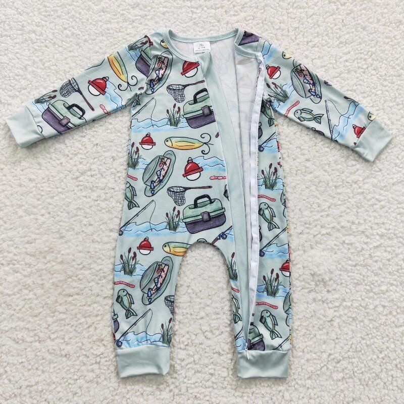 4.15zipper romper fishing boys jumpsuit baby clothes