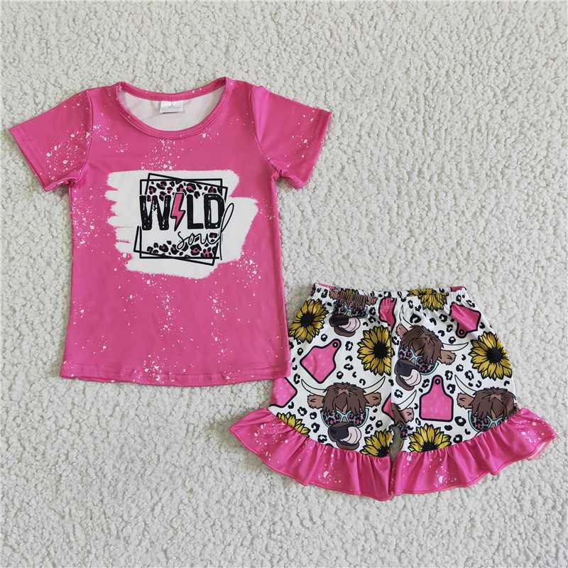 6.4wild girls outfits tops & highland cow sunflower shorts sets summer kids clothes
