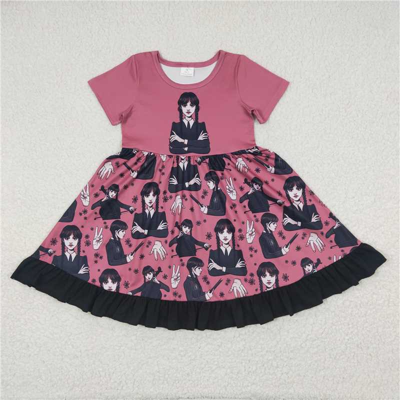 GSD0288 Girls Wednesday little girl pink short-sleeved dress