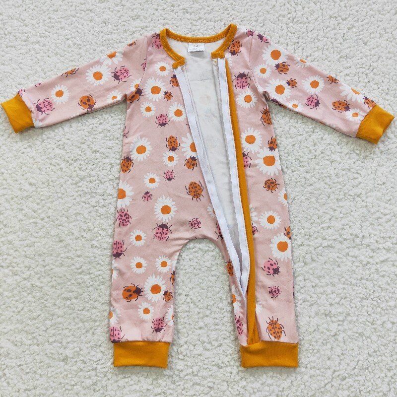 4.15zipper romper ladybug floral jumpsuit baby clothes