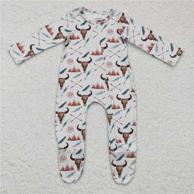 4.23west cow Zip Sleeper romper with feet kids jumpsuit