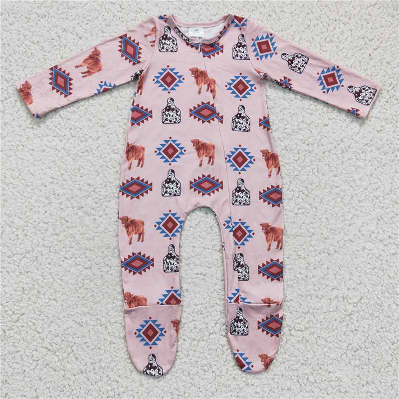 4.23west cow Zip Sleeper romper with feet kids jumpsuit