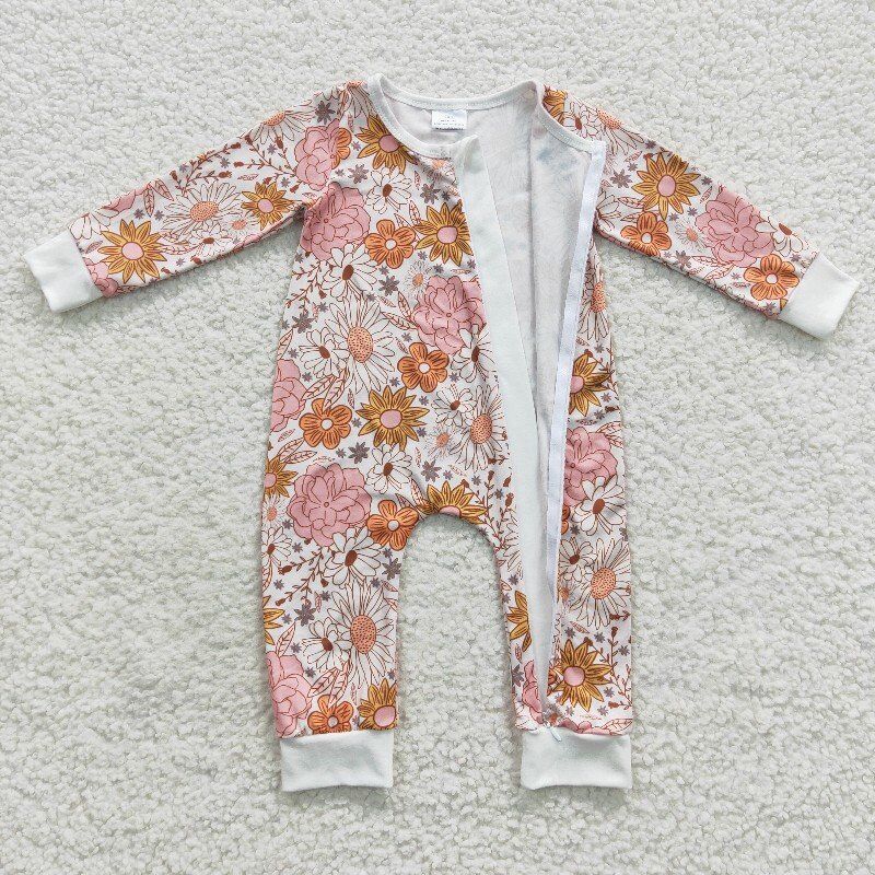 4.15zipper romper floral jumpsuit flower baby clothes