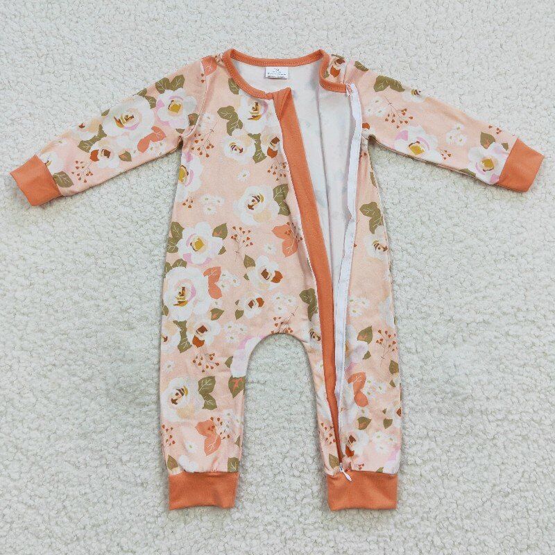 4.15zipper romper floral jumpsuit flower baby clothes
