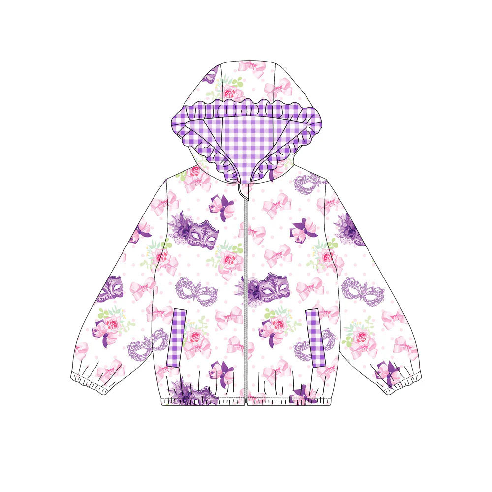 X908Preorder (moq 5)Baby Girls Hearts Flowers Pockets Zipper Valentine Ruffle Hoodies Top