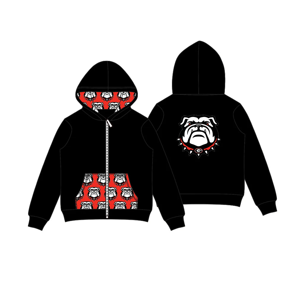 8.5Preorder (moq 5)Baby Boys Black Bulldogs Team Pocket Zipper Hoodies Tops