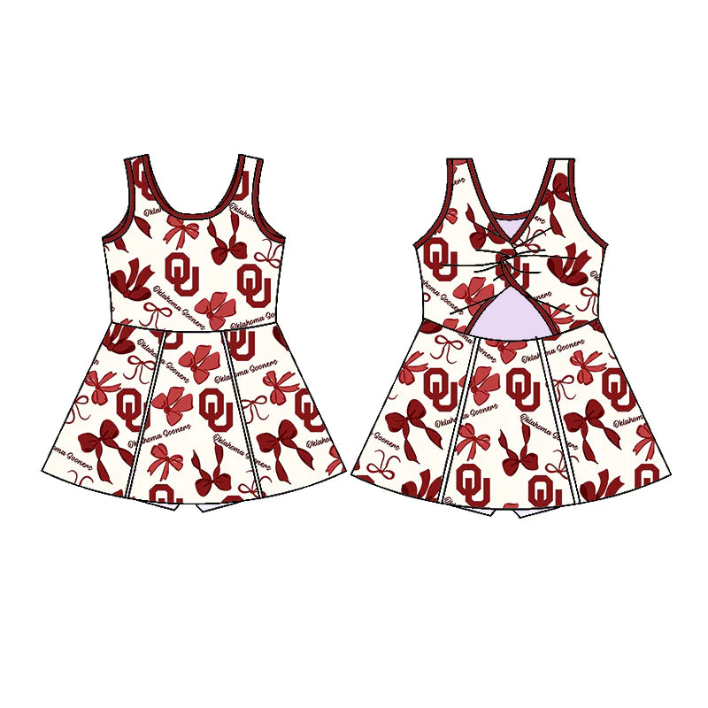 6.28Preorder (moq 5)Baby Girls Red Sleeveless Bows Plaid OC Shorts Team Knee Length Dresses