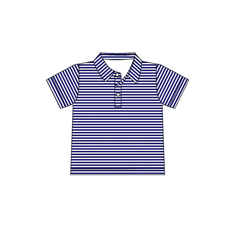 8.2Preorder(moq 5) Baby Boys Plain Blue Stripes Team Short Sleeve Tee Pullovers Shirts Tops