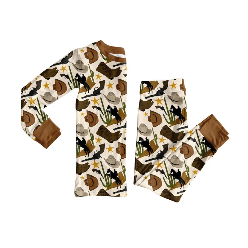 X101Preorder (moq 5)Baby Boys Hats Horse Rodeos Top Pants Western Pajamas Sets