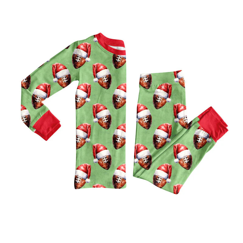 X923Preorder (moq 5)Baby Boys Hats Footballs Top Pants Team Christmas Pajamas Sets