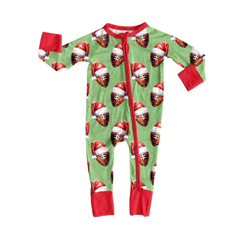 X923Preorder (moq 5)Baby Boys Hats Footballs Team Christmas Zipper Footie Rompers