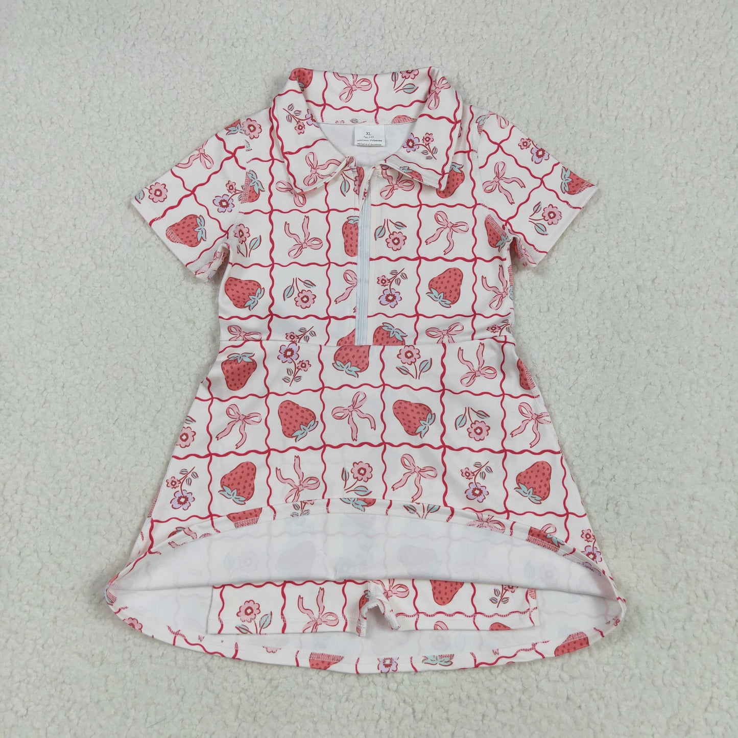 5.10 GSD2407 Strawberry flower pink bow pattern plaid yoga short sleeve dress