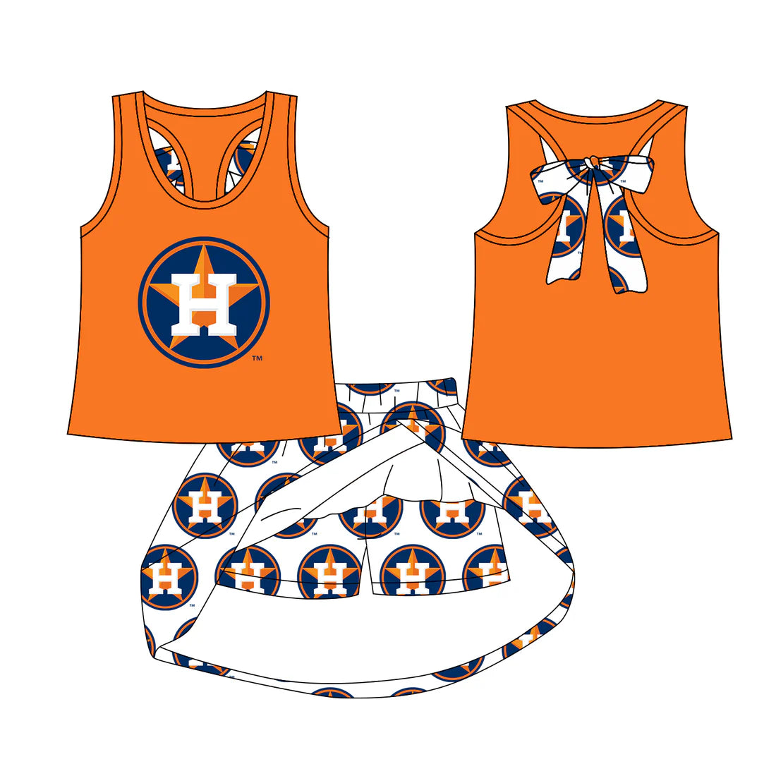 7.29Preorder (moq 5)Baby Girls Huston bow vest team Top Skirt Skort Sets