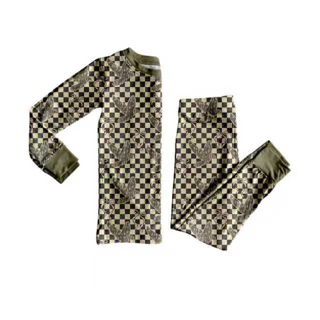 X904Preorder (moq 5)Baby Boys Black Checked Bottomland Camo Ducks Western Pajamas Set