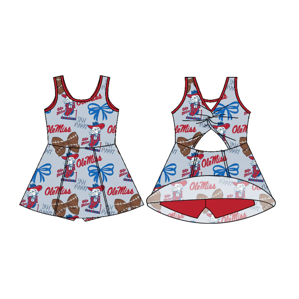 7.22Preorder (moq 5)Baby Girls Sleeveless Football Bows Hot Toddy Shorts Team Knee Length Dress