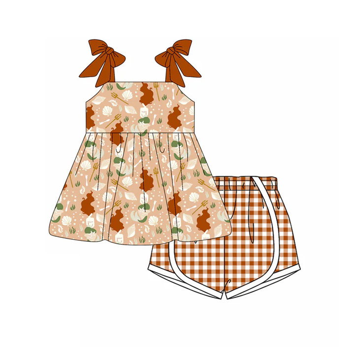 5.15 Brown Cartoon Plaid Suspenders Set