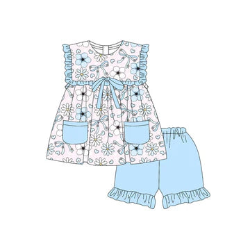 5.7 Flower Pocket Blue Girls Suit