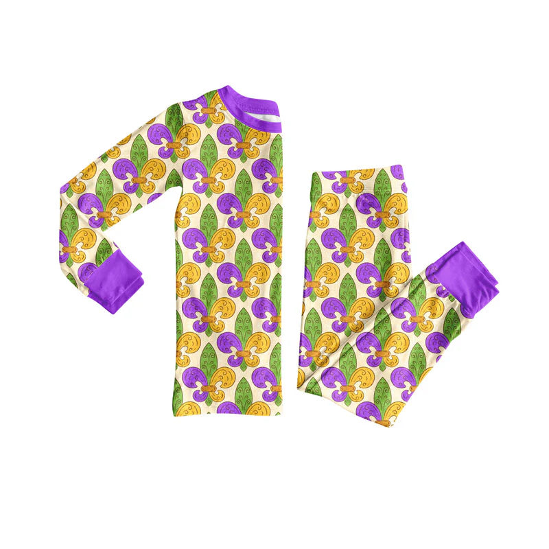 X927Preorder (moq 5)Baby Boys Purple Yellow Green Anchors Top Pants Mardigras Pajamas Sets