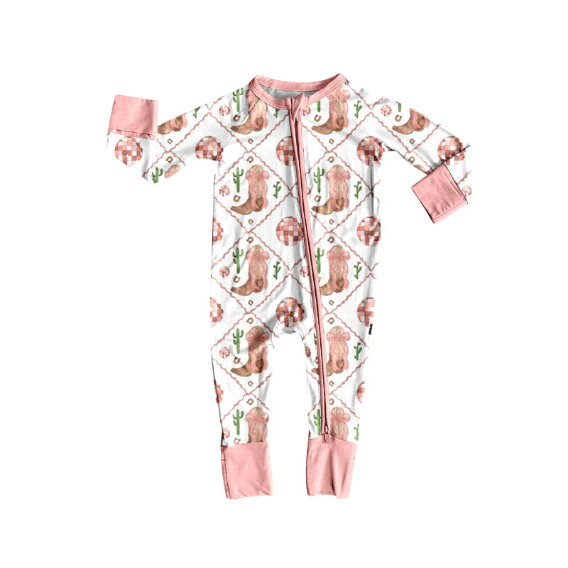 X8.14Western Boots Pink Zipper Footie Rompers