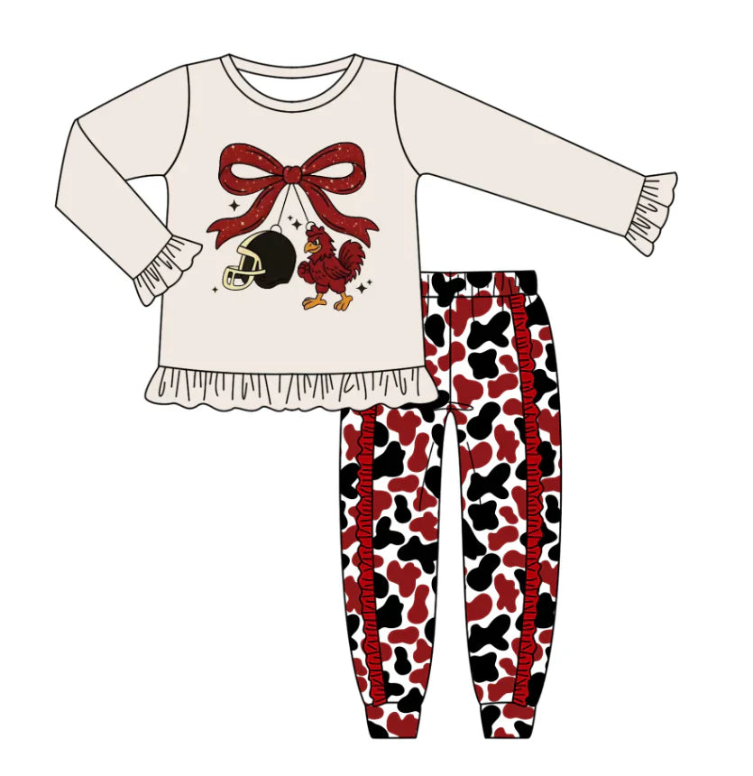 X8.15BBaby Girls Chicken Team Top Ruffle Pants Outfits Sets