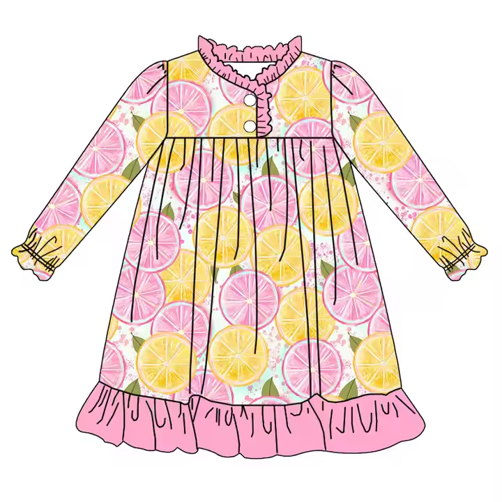6.17 Lemon Button Long Sleeve Dress