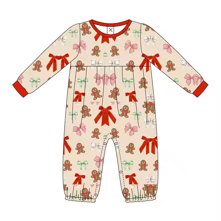 6.25 Gingerbread Christmas Bow Boys Long Sleeve Toddler Clothes