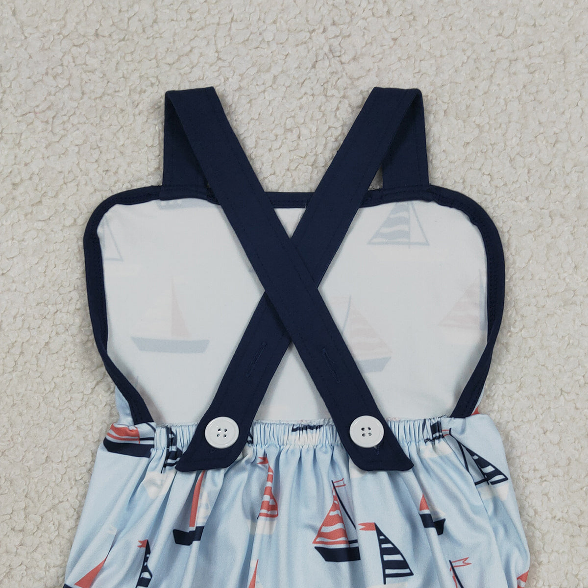 4.3 SR3945-2 Baby Boys Blue Strap Boats Plaid Rompers