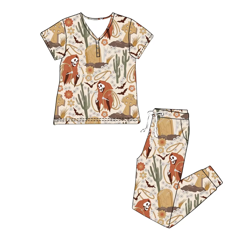 6.21 Cactus Cartoon Short Sleeve Long Pants Suit