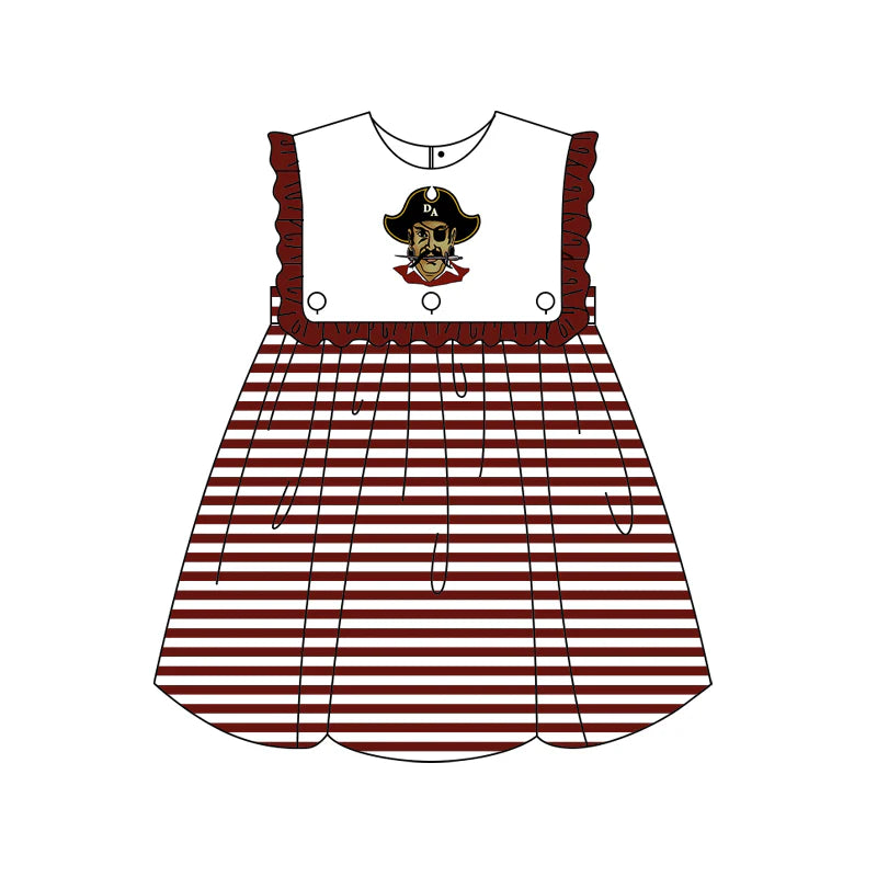 7.3preorder(moq 5) Baby Girls Raiders Wine Team Knee Length Dresses