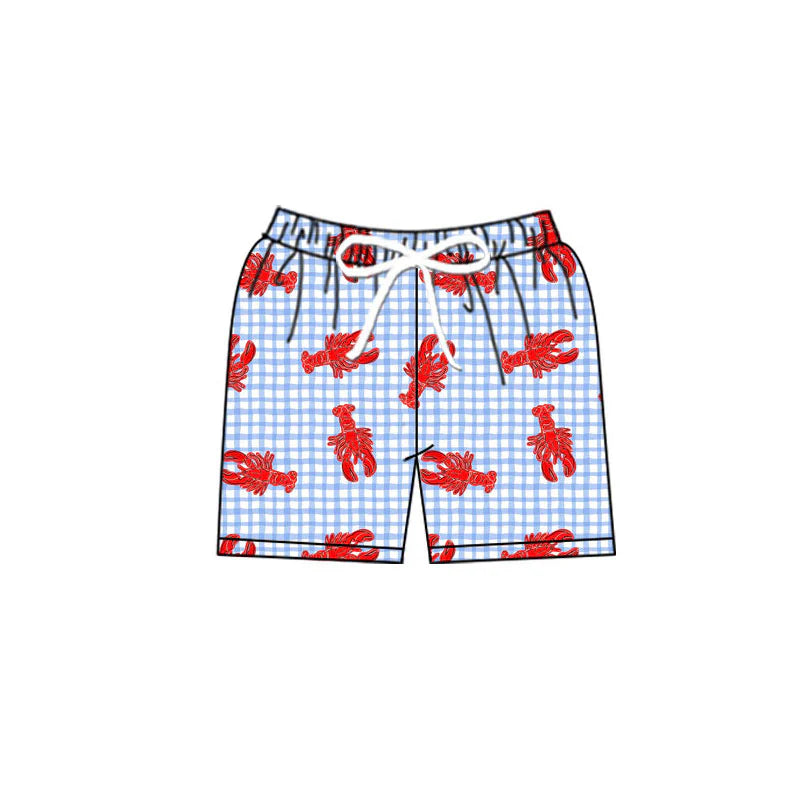 X11.18Preorder(moq 5) Baby Boys Blue Checked Crayfishes Swimming Trunks