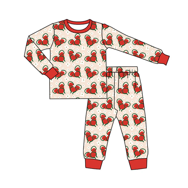 X920Preorder (moq 5)Baby Girls Flowers Bows Hearts Top Pants Valentine Pajamas Set