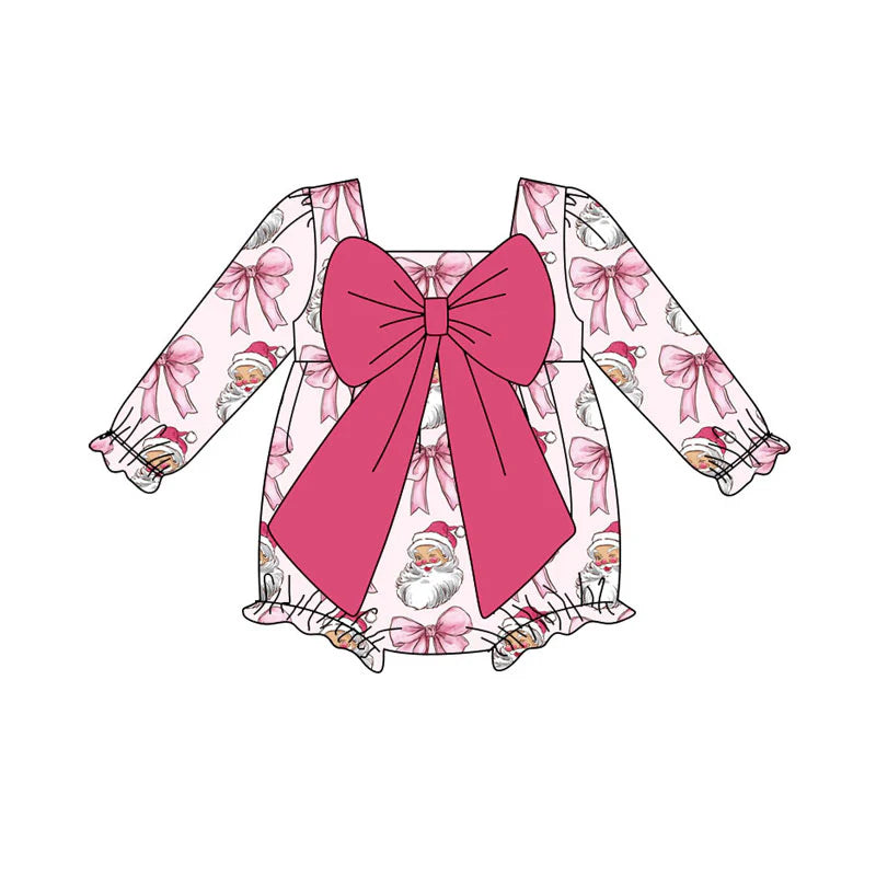 X920Preorder (moq 5)Baby Girls Pink Santa Bows Christmas Ruffle Rompers