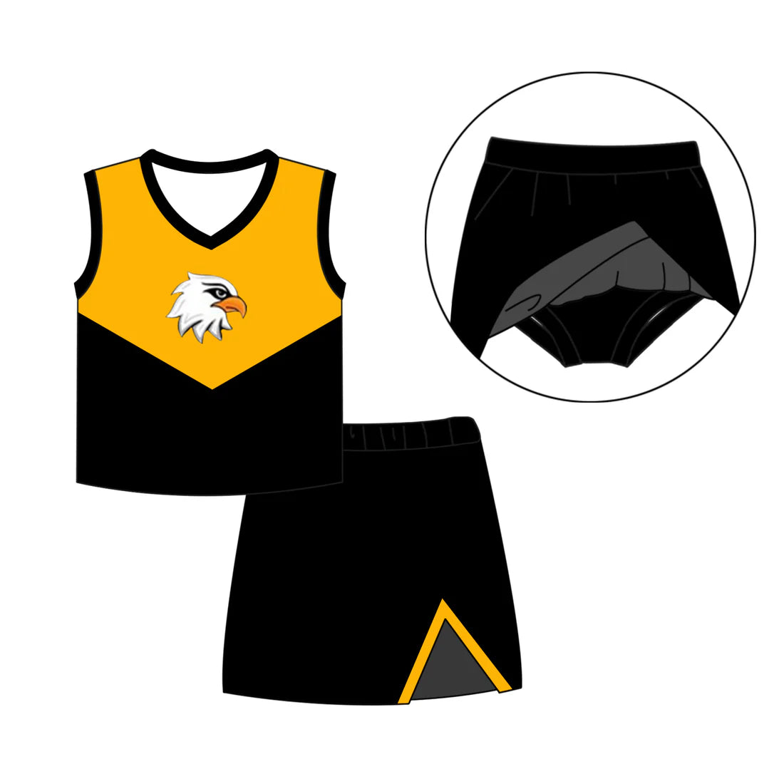 7.3Preorder(moq 5) Baby Girls Gold Eagles Cheer Teams Top Skirt Clothes Sets