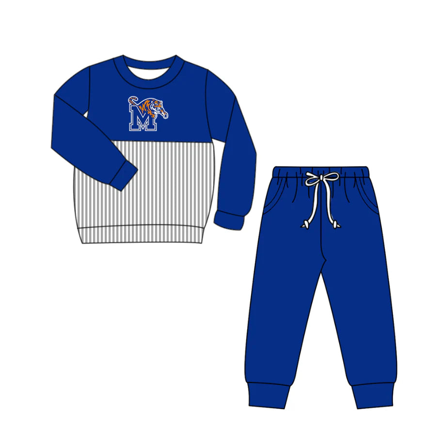 X1.12 Preorder(moq 5)Baby Boys M Tigers Stripe Top Pockets Jogger Pants Team Clothes Sets