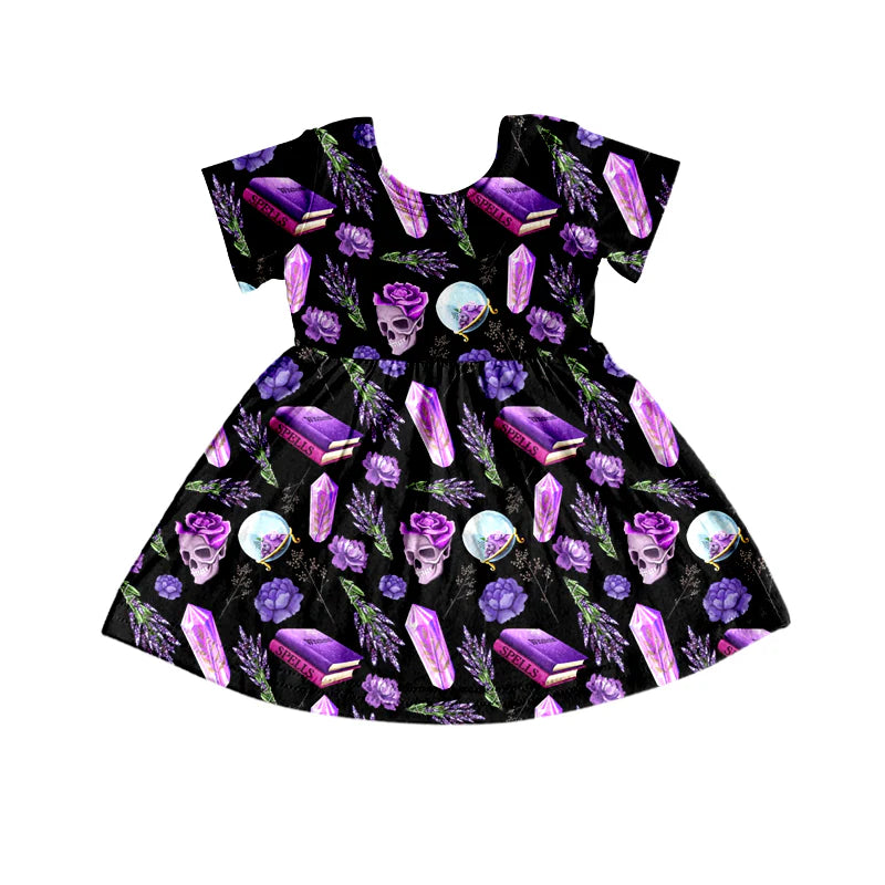8.2Preorder (moq 5)Baby Girls Halloween Ghost Flowers Twirl Knee Length Dresses