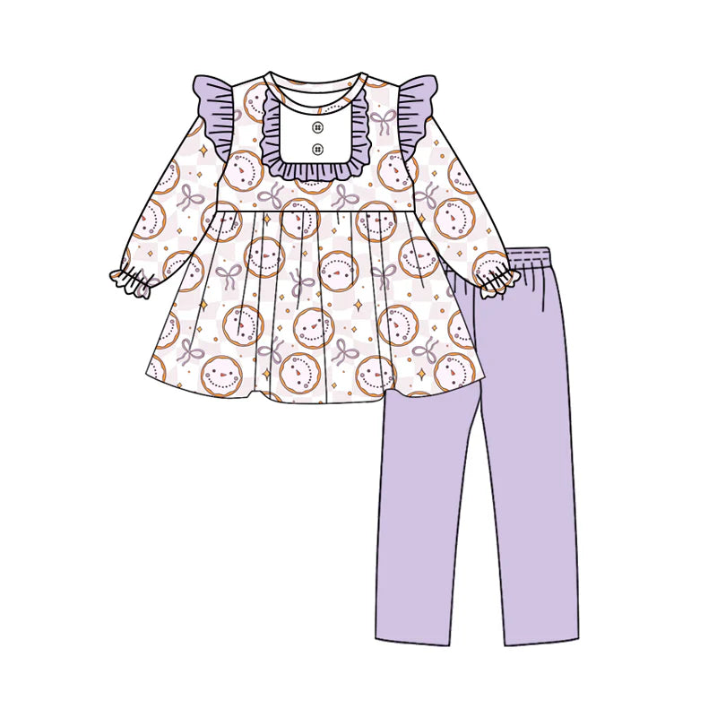 8.13Preorder(moq 5) Baby Girls Purple Smile Bows Bib Tunic Top Legging Boutique Outfits Sets