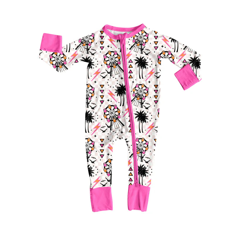 8.7preorder(moq 5)Baby Infant Boys Long Sleeves Pink Beach Birds Zipper Rompers