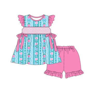5.7Rose red girls short-sleeved suit