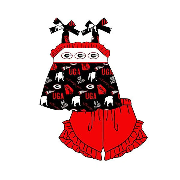 6.27Preorder (moq 5)Baby Girls UGA team Straps Top Ruffle Shorts Sets