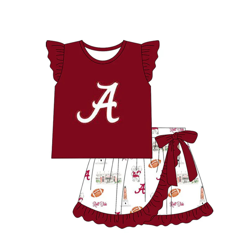 6.27Preorder (moq 5)Baby Girls Alabama team Tunic Top Ruffle Skirt Sets