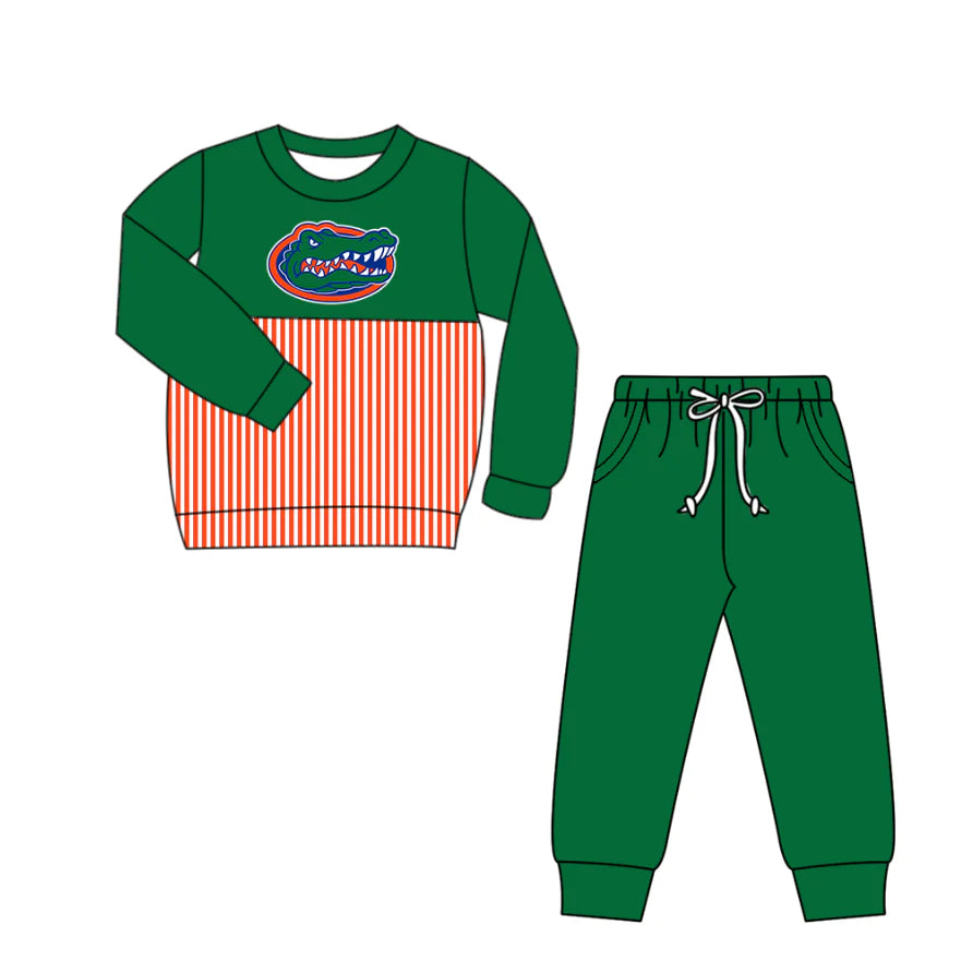 X1.12 Preorder(moq 5)Baby Boys Crocodiles Stripe Top Pockets Jogger Pants Team Clothes Sets