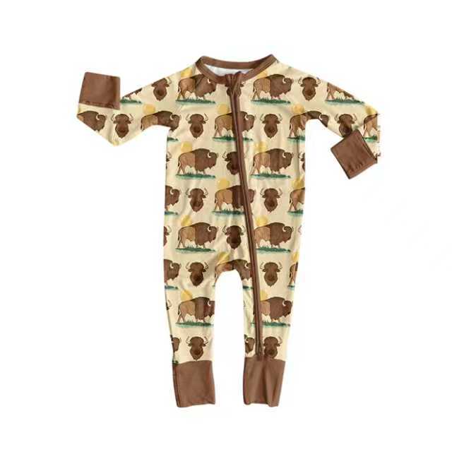 X904Preorder(moq 5)Baby Boys Bulls Western Footie Rompers