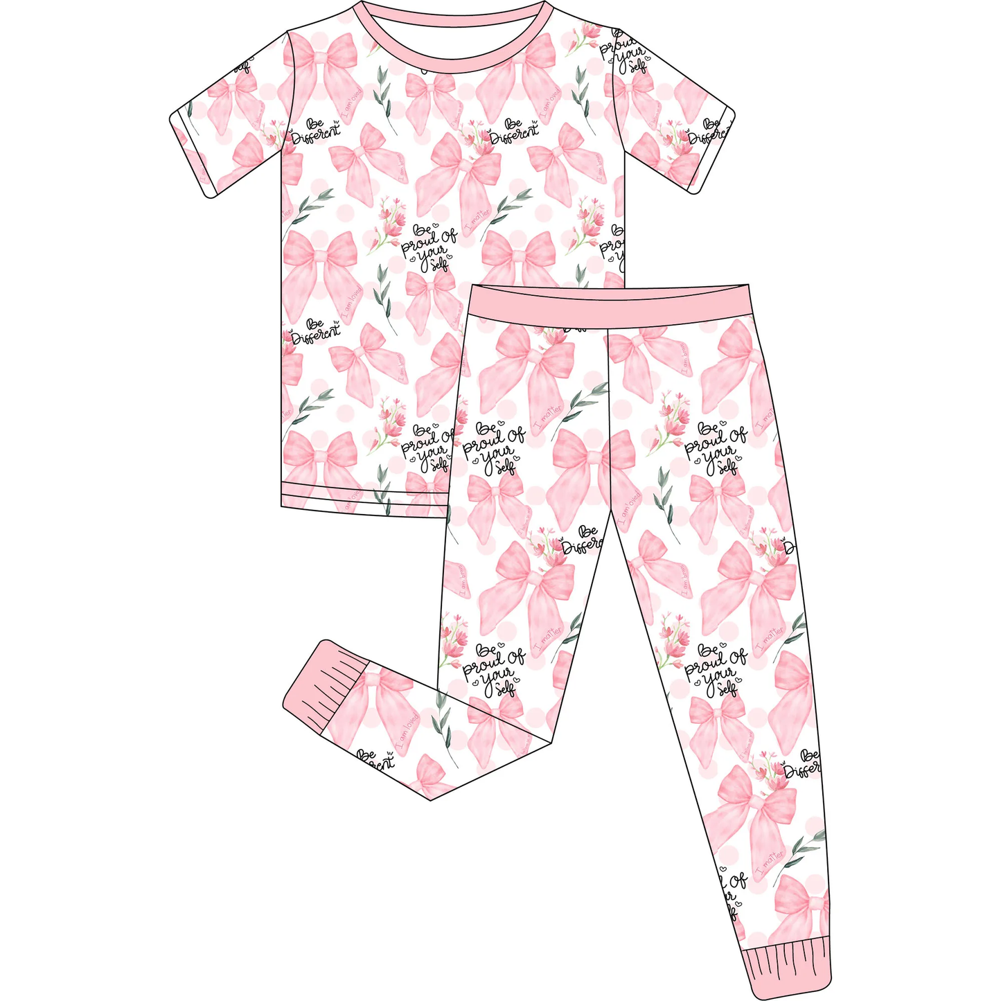6.17 Pink Bow Flower Short Sleeve Trousers Set