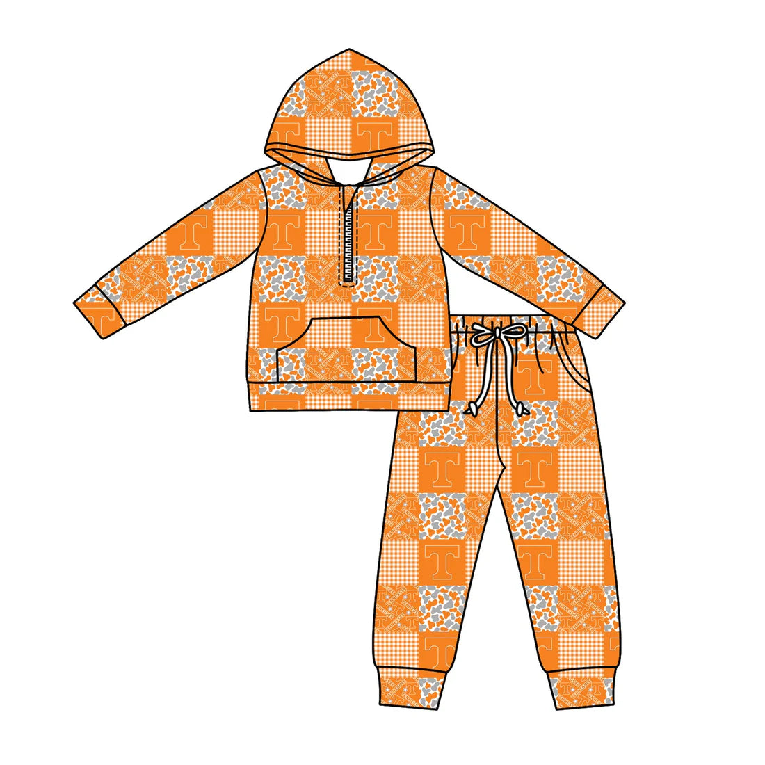 X12.1Preorder (moq 5)Baby Boys Camo T Checked Zipper Pockets Hoodies Pants Team Clothes Sets