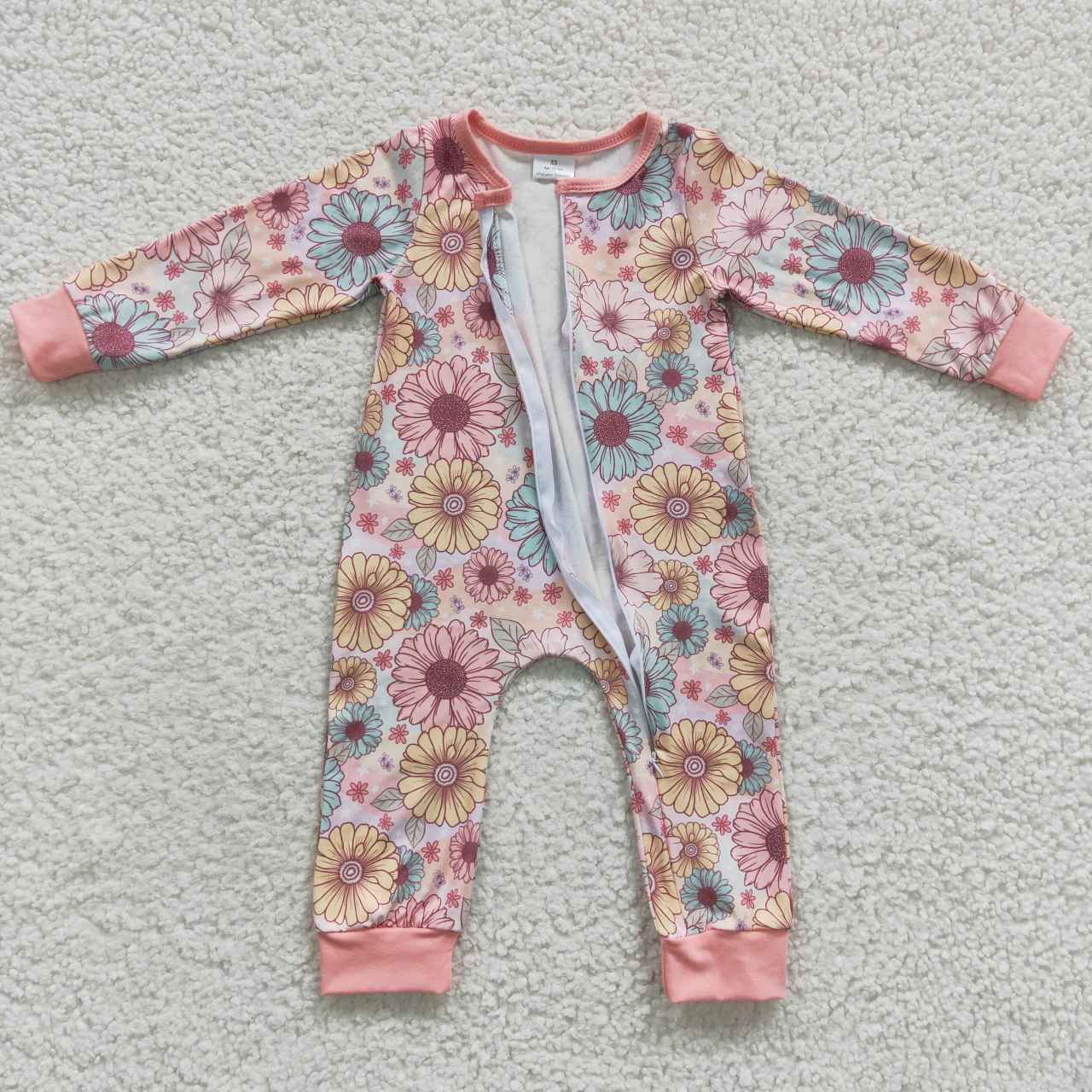 4.15zipper romper floral girls jumpsuit baby clothes