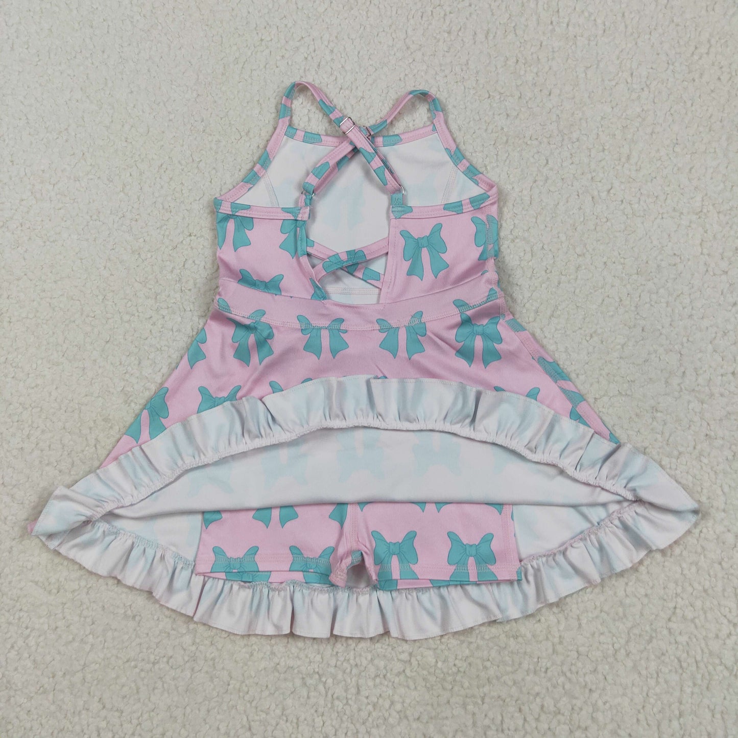 5.22 GSD2293 Pink yoga sleeveless dress with green bow pattern