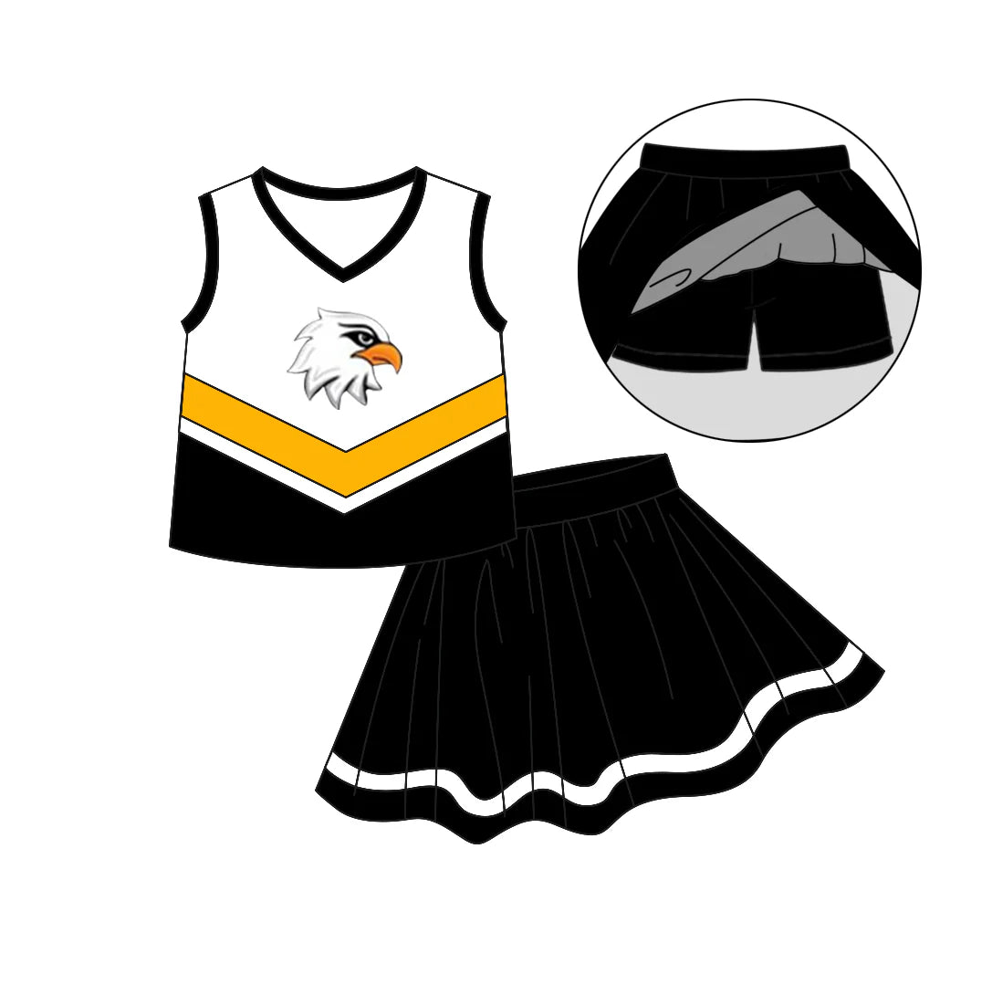 7.3Preorder (moq 5)Baby Girls Black Eagles Cheer Team Top Skort Shorts Clothes Sets