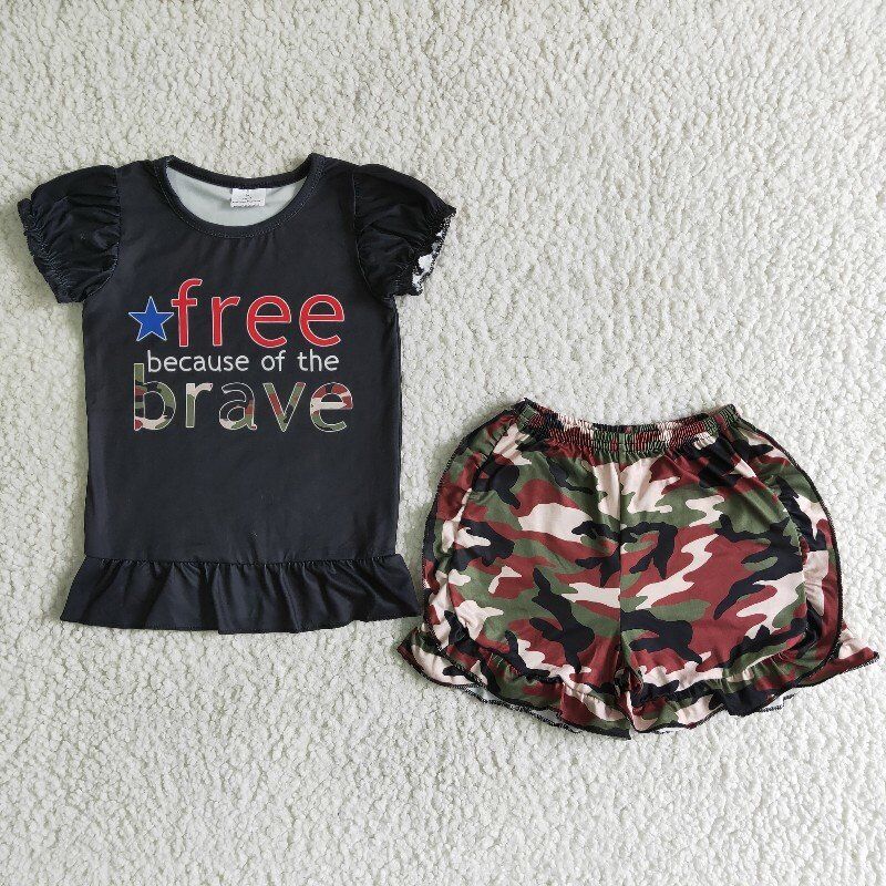 free brave t-shirt & camo shorts girls outfits